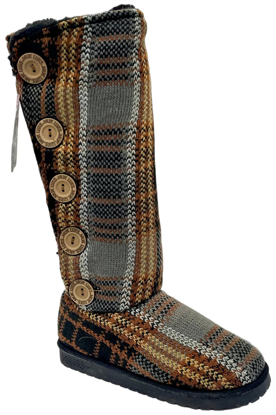 Muk Luks Knit Button Tall Ankle Boots in Brown, Gray, Tan